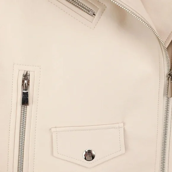 NWT Out for the Night Beige Vegan Leather Moto Jacket - Picture 6 of 7
